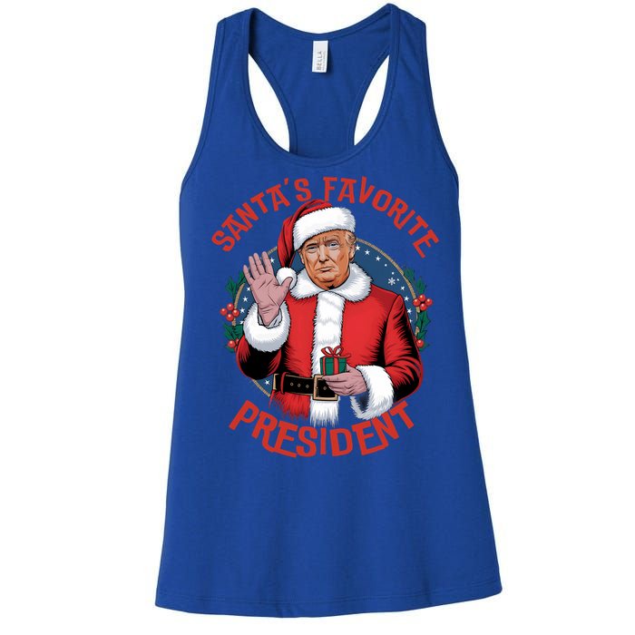 Santas Favorite President Trump Christmas Pajama Holiday Women's Racerback Tank