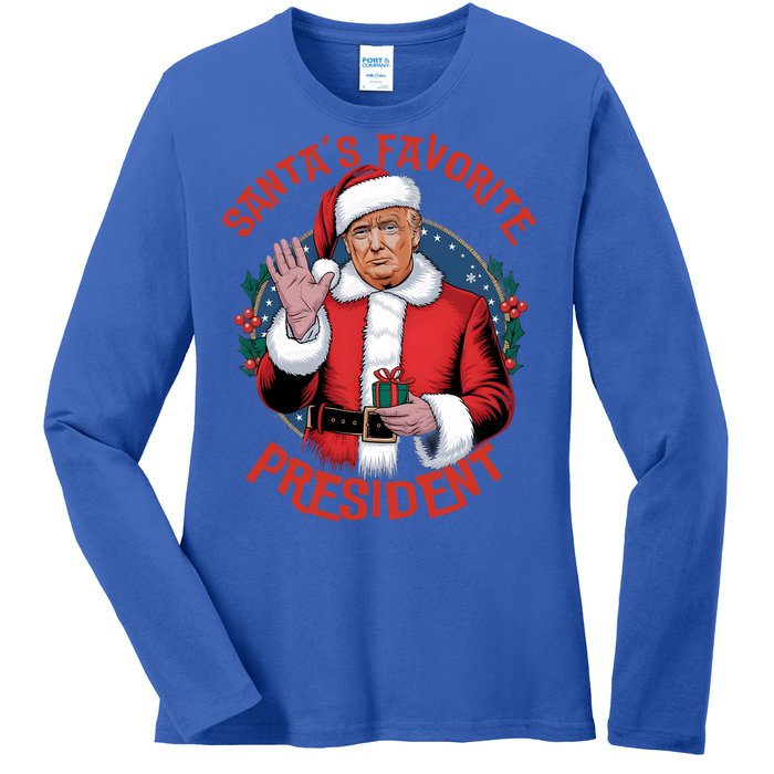 Santas Favorite President Trump Christmas Pajama Holiday Ladies Long Sleeve Shirt