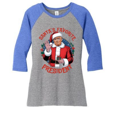 Santas Favorite President Trump Christmas Pajama Holiday Women's Tri-Blend 3/4-Sleeve Raglan Shirt