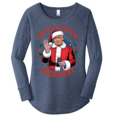 Santas Favorite President Trump Christmas Pajama Holiday Women's Perfect Tri Tunic Long Sleeve Shirt