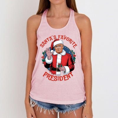 Santas Favorite President Trump Christmas Pajama Holiday Women's Knotted Racerback Tank