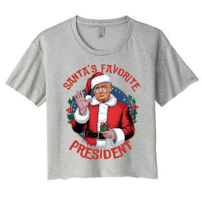 Santas Favorite President Trump Christmas Pajama Holiday Women's Crop Top Tee