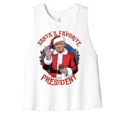 Santas Favorite President Trump Christmas Pajama Holiday Women's Racerback Cropped Tank