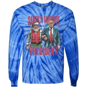 SantaS Favorite President Christmas Funny Trump Xmas Pajama Gift Tie-Dye Long Sleeve Shirt