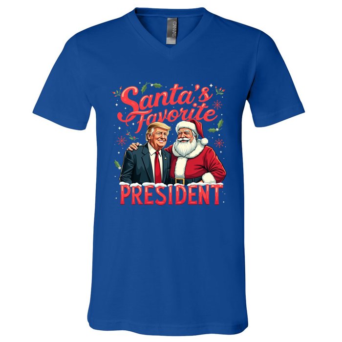 SantaS Favorite President Christmas Funny Trump Xmas Pajama Gift V-Neck T-Shirt