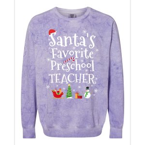 Santas Favorite Preschool Teacher Gift Colorblast Crewneck Sweatshirt