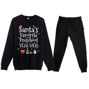 Santas Favorite Preschool Teacher Gift Premium Crewneck Sweatsuit Set