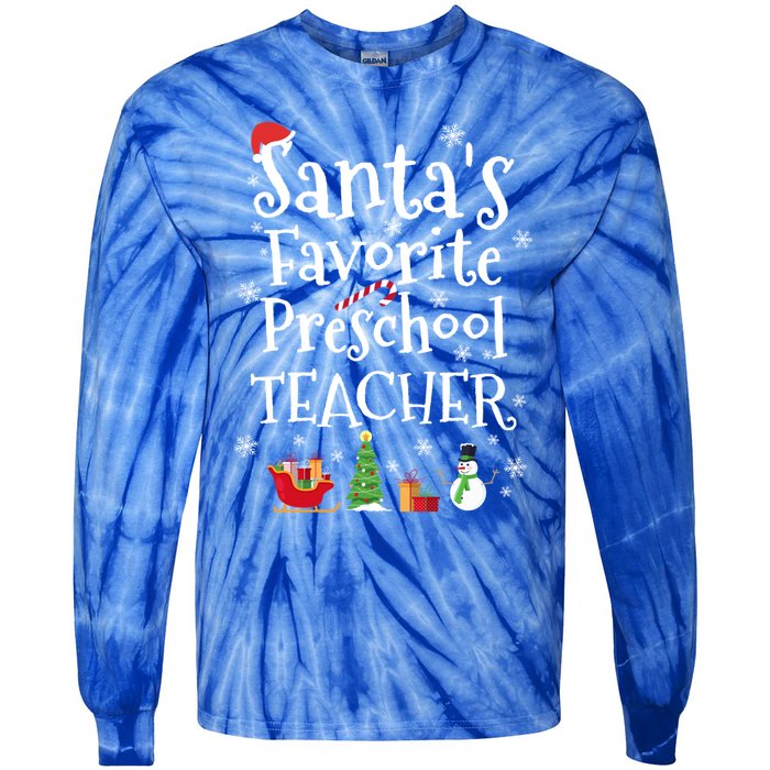 Santas Favorite Preschool Teacher Gift Tie-Dye Long Sleeve Shirt