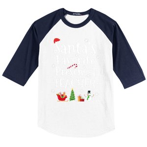 Santas Favorite Preschool Teacher Gift Baseball Sleeve Shirt