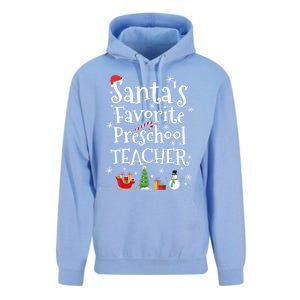 Santas Favorite Preschool Teacher Gift Unisex Surf Hoodie