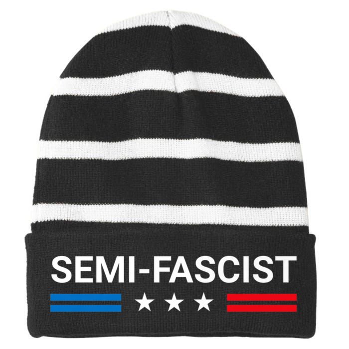 Semi Fascist Funny Political Humor Biden Quotes Striped Beanie with Solid Band