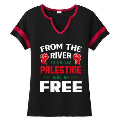 Solidarity for Palestine Arabic Keffiyeh Support Ladies Halftime Notch Neck Tee