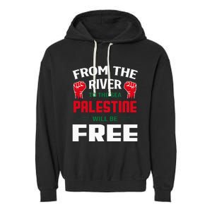 Solidarity for Palestine Arabic Keffiyeh Support Garment-Dyed Fleece Hoodie