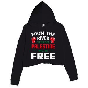 Solidarity for Palestine Arabic Keffiyeh Support Crop Fleece Hoodie