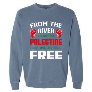 Solidarity for Palestine Arabic Keffiyeh Support Garment-Dyed Sweatshirt