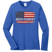 Semi Fascist Funny Political Humor Biden Quotes Ladies Long Sleeve Shirt