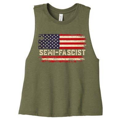 Semi Fascist Funny Political Humor Biden Quotes Women's Racerback Cropped Tank