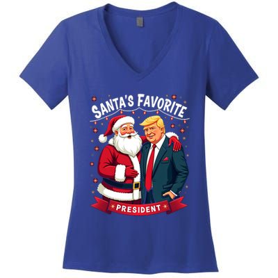 SantaS Favorite President Donald Trump Christmas Gift Women's V-Neck T-Shirt