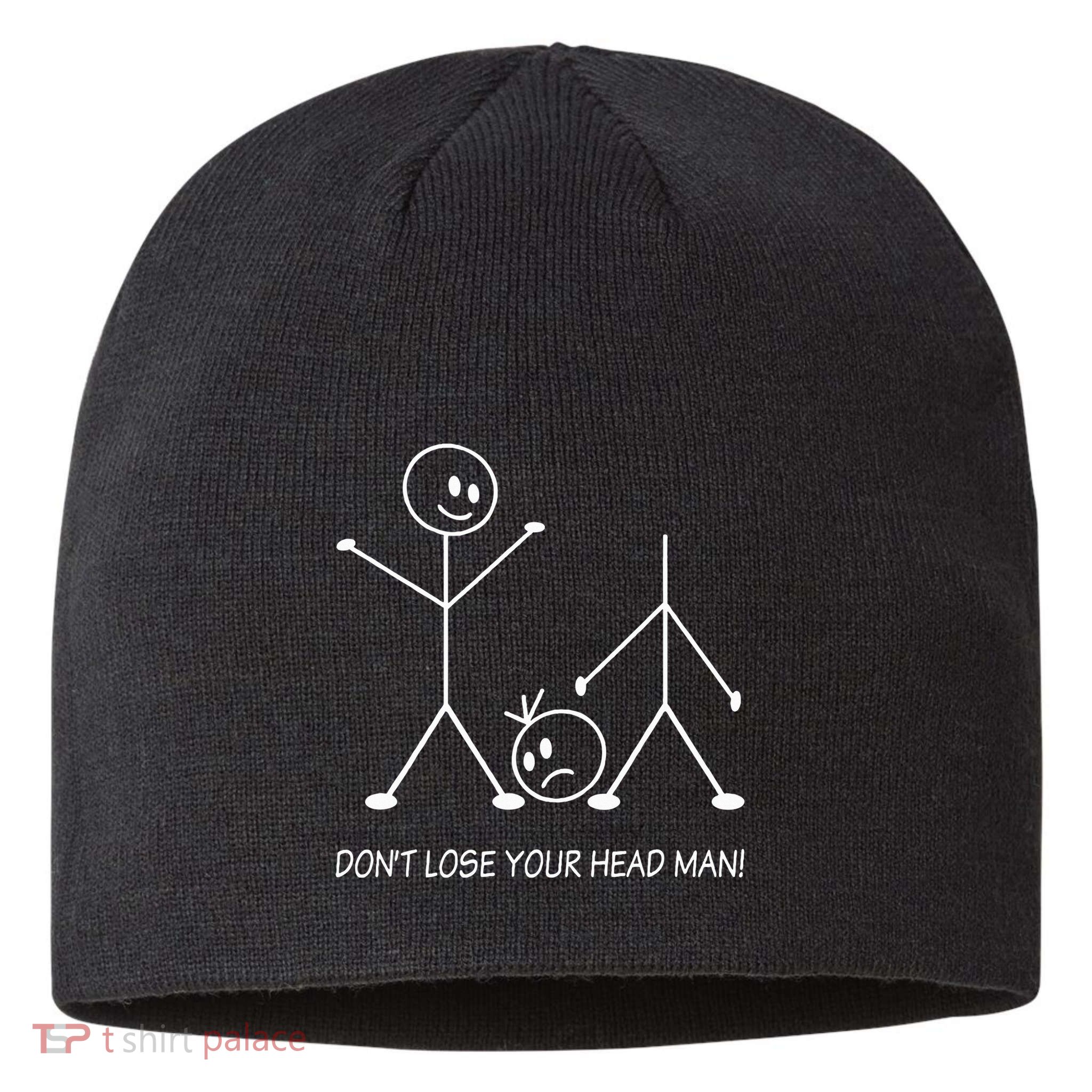 Stick Figures Pun DonT Lose Your Head Man Funny Stickman Sustainable Beanie