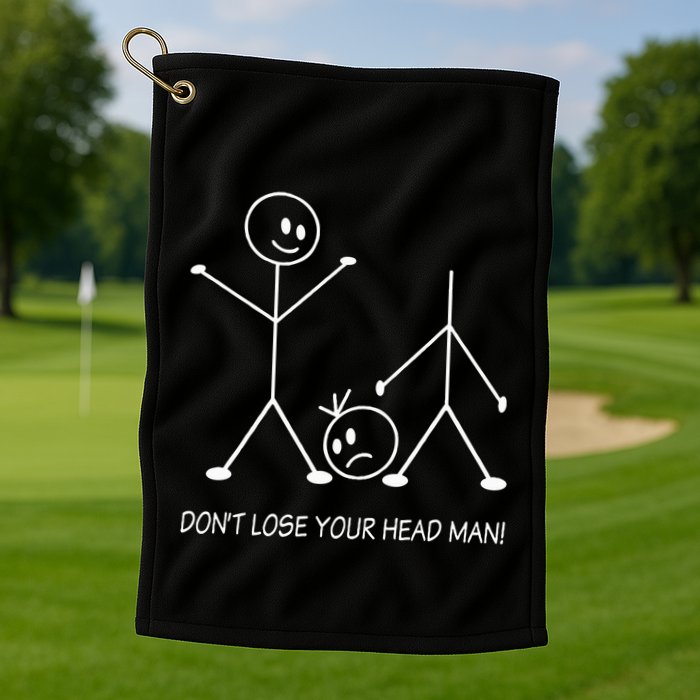 Stick Figures Pun DonT Lose Your Head Man Funny Stickman Golf Towel