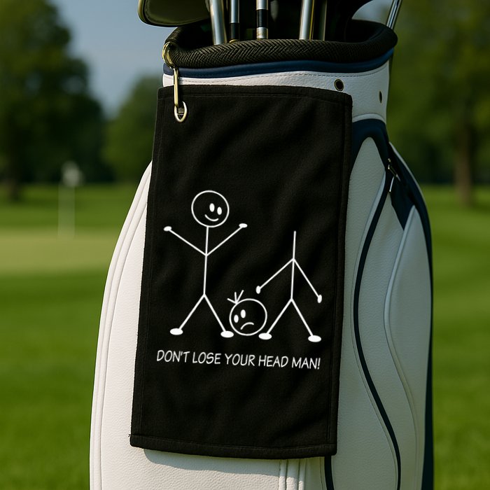 Stick Figures Pun DonT Lose Your Head Man Funny Stickman Golf Towel