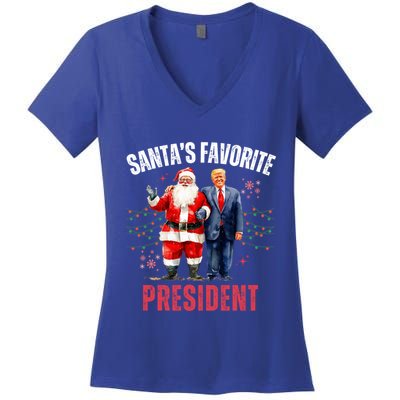 SantaS Favorite President Funny Christmas Trump 47th Funny Gift Women's V-Neck T-Shirt