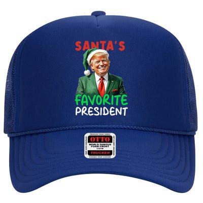 SantaS Favorite President Trump Christmas Santa Hat Gift High Crown Mesh Back Trucker Hat