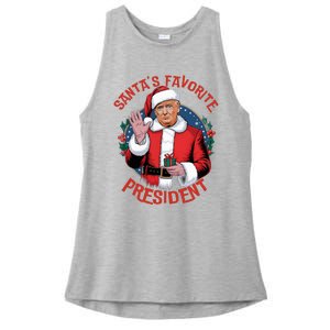 SantaS Favorite President Trump Christmas Ladies PosiCharge Tri-Blend Wicking Tank