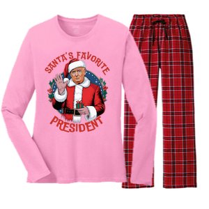 SantaS Favorite President Trump Christmas Women's Long Sleeve Flannel Pajama Set 