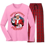 SantaS Favorite President Trump Christmas Women's Long Sleeve Flannel Pajama Set 