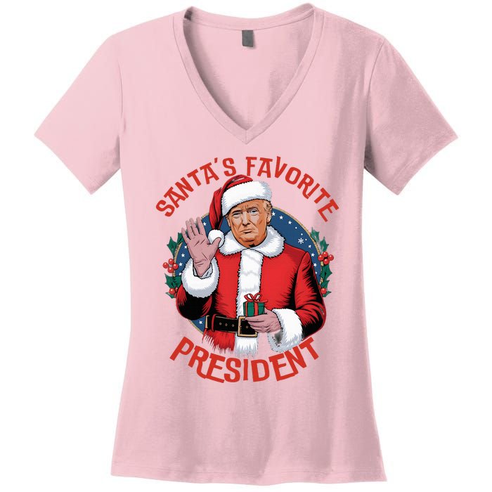 SantaS Favorite President Trump Christmas Women's V-Neck T-Shirt