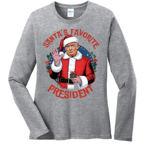 SantaS Favorite President Trump Christmas Ladies Long Sleeve Shirt