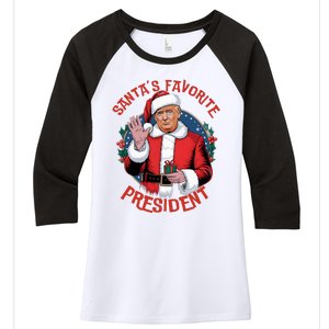 SantaS Favorite President Trump Christmas Women's Tri-Blend 3/4-Sleeve Raglan Shirt