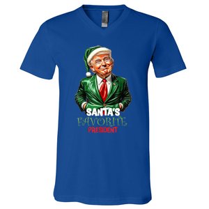 SantaS Favorite President Funny Humorous Trump Christmas Funny Gift V-Neck T-Shirt