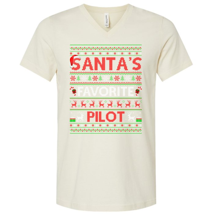 Santas Favorite Pilot Christmas Gift V-Neck T-Shirt