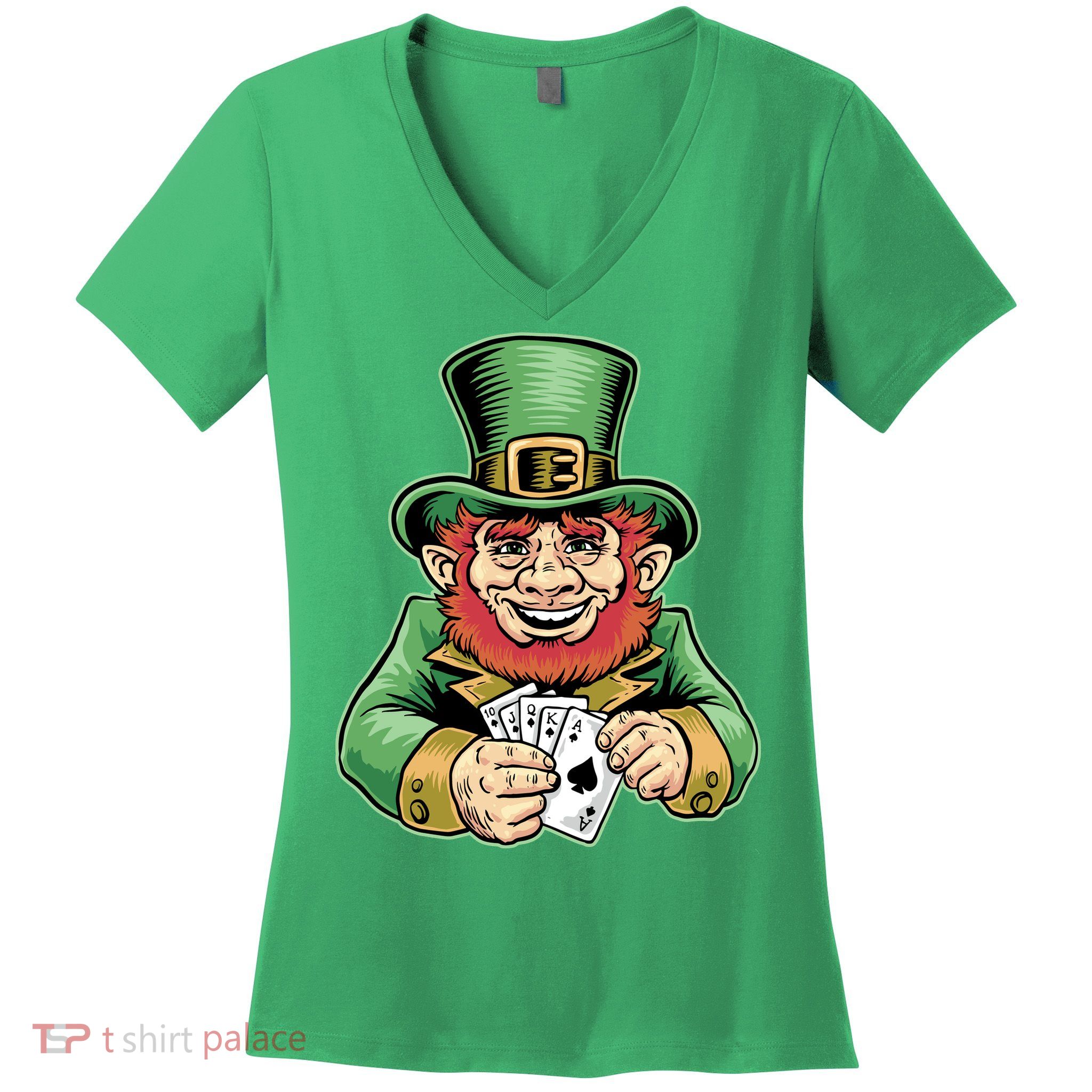 Straight Flush Poker Leprechaun Women's V-Neck T-Shirt