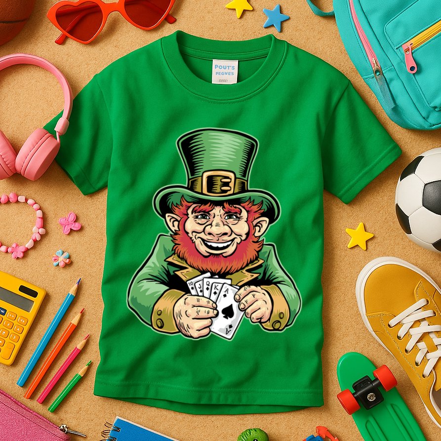 Straight Flush Poker Leprechaun Kids T-Shirt