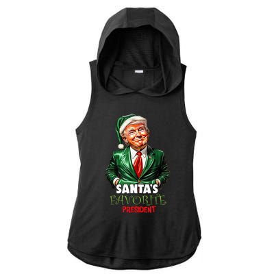 SantaS Favorite President Funny Trump Christmas Xmas Pajama Ladies PosiCharge Tri-Blend Wicking Draft Hoodie Tank