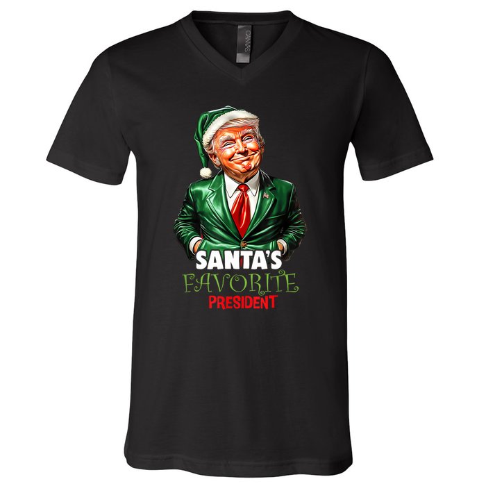 SantaS Favorite President Funny Trump Christmas Xmas Pajama V-Neck T-Shirt