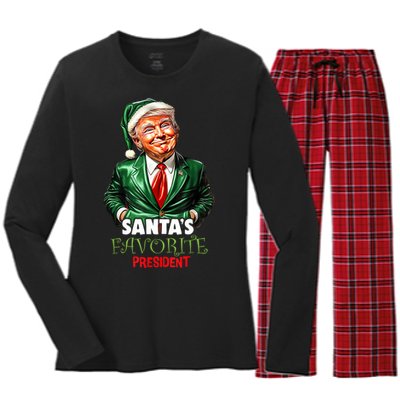 SantaS Favorite President Funny Trump Christmas Xmas Pajama Women's Long Sleeve Flannel Pajama Set 