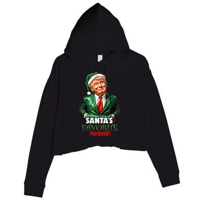 SantaS Favorite President Funny Trump Christmas Xmas Pajama Crop Fleece Hoodie