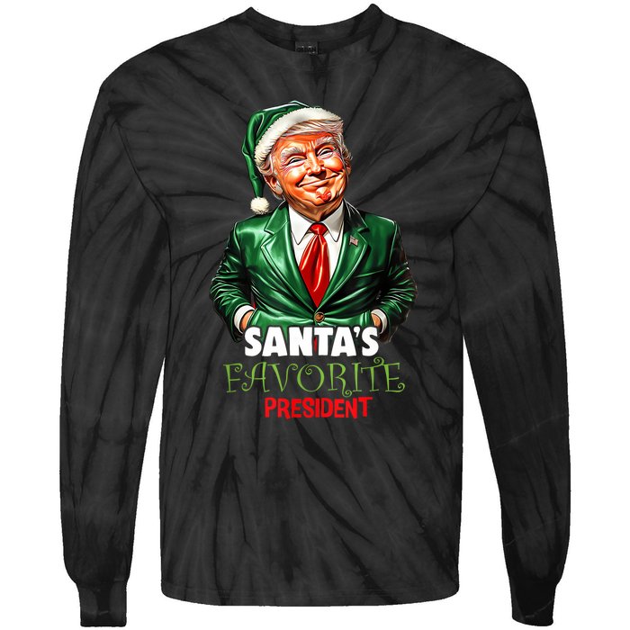 SantaS Favorite President Funny Trump Christmas Xmas Pajama Tie-Dye Long Sleeve Shirt