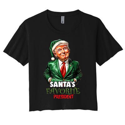 SantaS Favorite President Funny Trump Christmas Xmas Pajama Women's Crop Top Tee