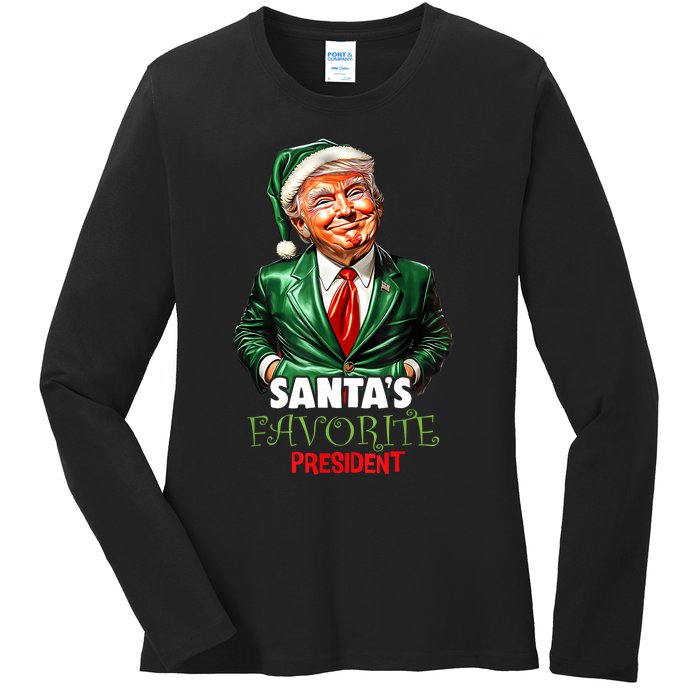 SantaS Favorite President Funny Trump Christmas Xmas Pajama Ladies Long Sleeve Shirt