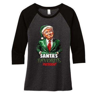 SantaS Favorite President Funny Trump Christmas Xmas Pajama Women's Tri-Blend 3/4-Sleeve Raglan Shirt