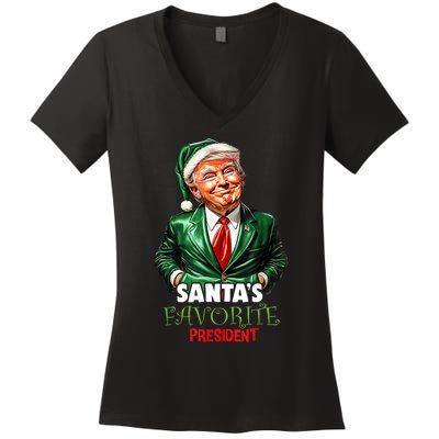 SantaS Favorite President Funny Trump Christmas Xmas Pajama Women's V-Neck T-Shirt