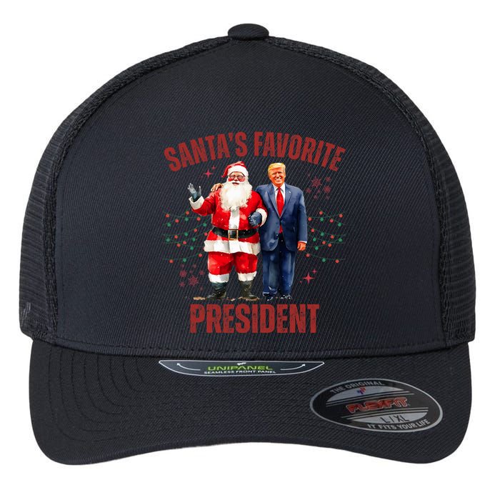 SantaS Favorite President Christmas Funny Trump Xmas Pajama Flexfit Unipanel Trucker Cap