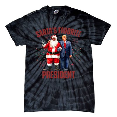 SantaS Favorite President Christmas Funny Trump Xmas Pajama Tie-Dye T-Shirt