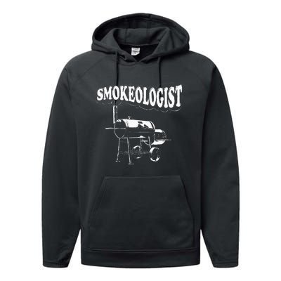 Smokeologist Funny Pitmaster BBQ Smoker Grilling Performance Fleece Hoodie