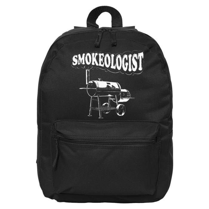 Smokeologist Funny Pitmaster BBQ Smoker Grilling 16 in Basic Backpack